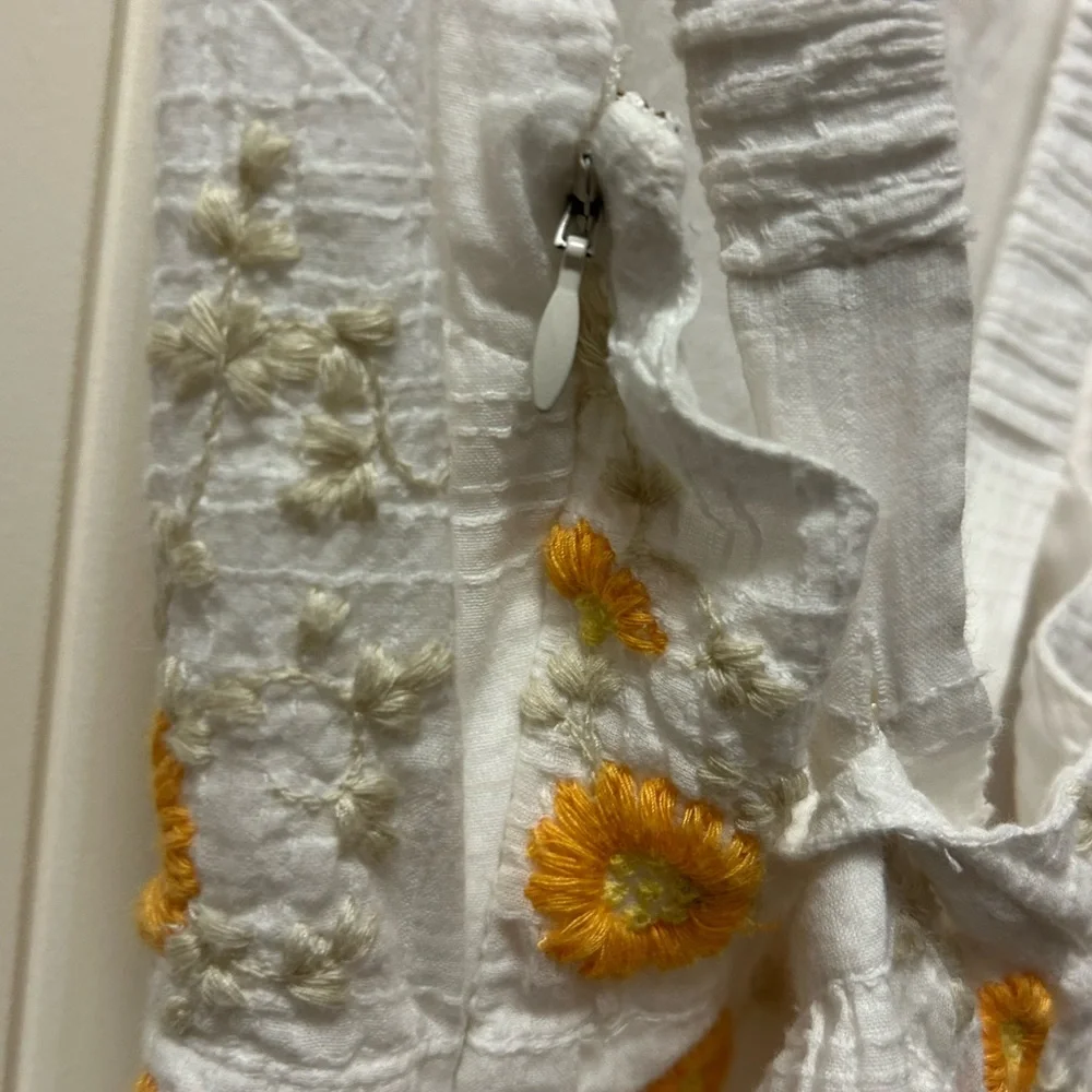 LoveShackFancy White Midi Dress with Yellow Floral Embroidery - Picture 5 of 9